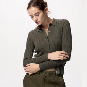 Uniqlo Merino Ribbed Polo Cardigan (Olive/M)